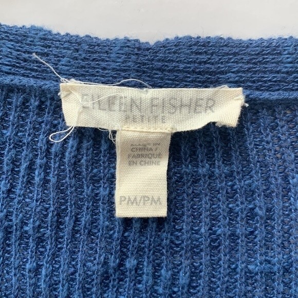 Eileen Fisher Petite | Organic Linen Blend Sweater Lightweight Pullover Blue PM - Picture 4 of 5